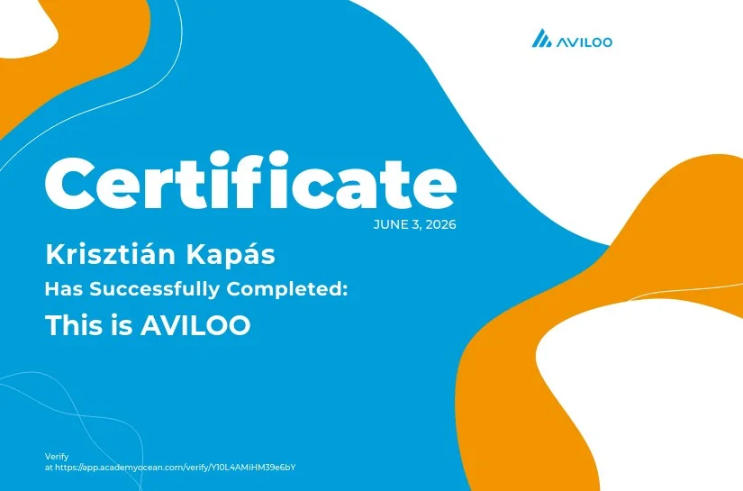 AVILOO Academy tanúsítvány Kapás Krisztián nevére
